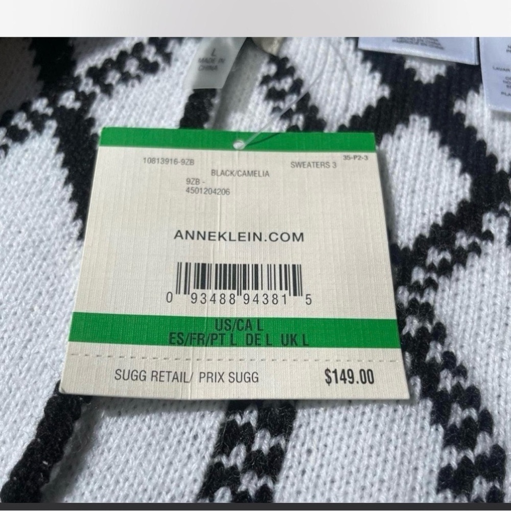 NWT Anne Klein Black White Full Zip Poncho Geometric Sweater Woman's Large - Picture 5 of 8